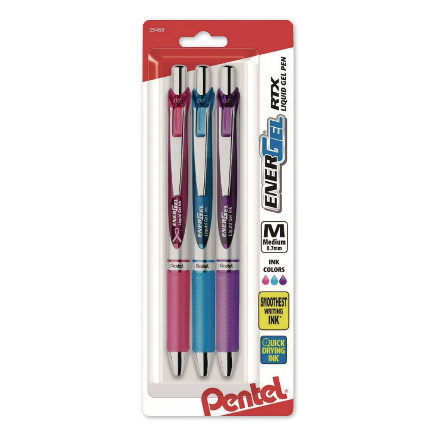 EnerGel RTX Gel Pen, Retractable, Medium 0.7 mm, Assorted Ink and Barrel Colors, 3/Pack