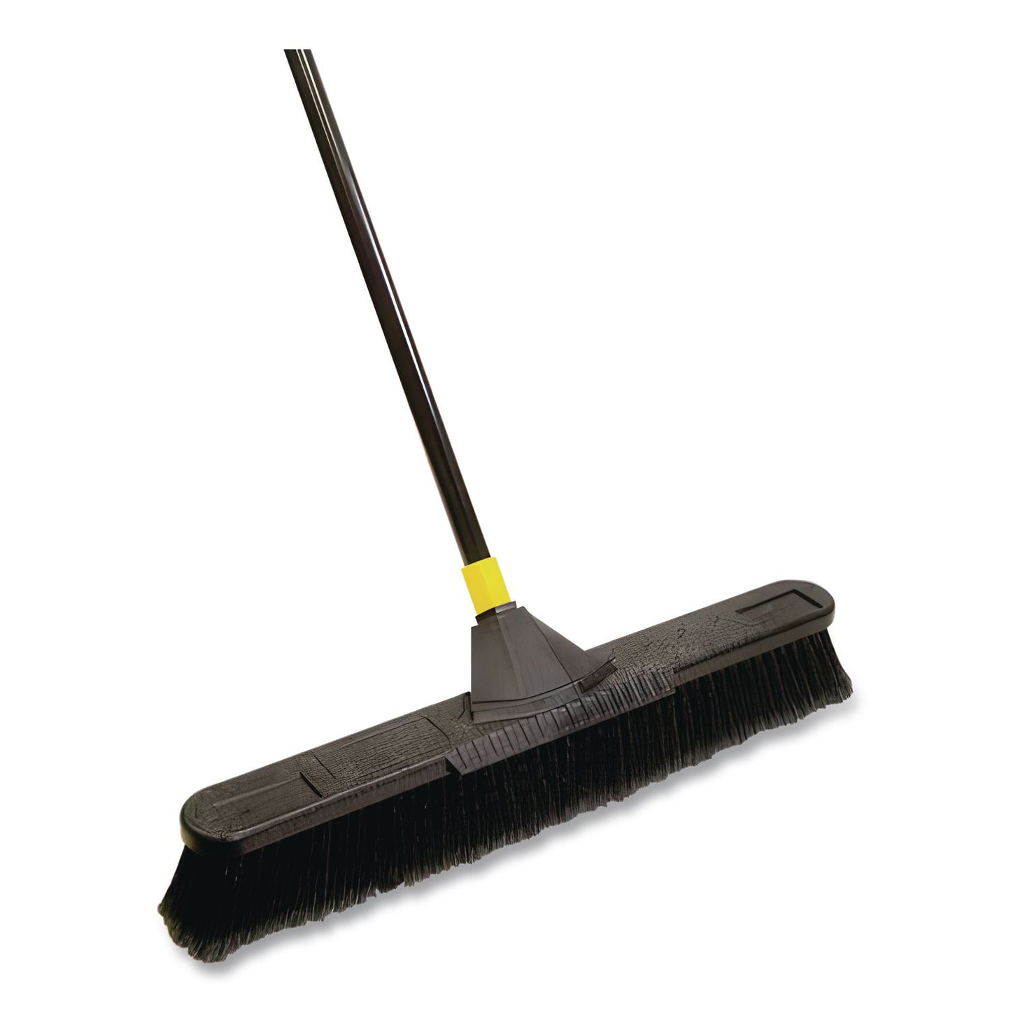 Bulldozer Smooth Surface Pushbroom with Scraper Block, 24 x 60, Powder Coated Handle, Split Tip Tampico Bristles, Black