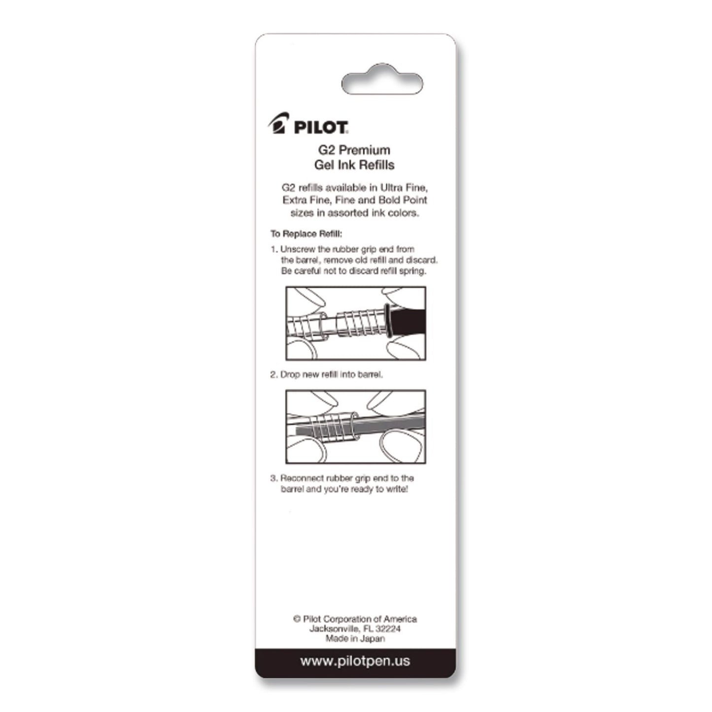 Refill For Pilot G2 Gel Ink Pens, Ultra-Fine Conical Tip, Black Ink, 2/pack