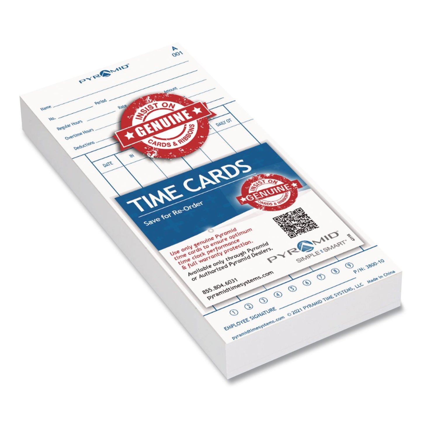 Time Clock Cards for 3800 Time Clock, 100/Pack
