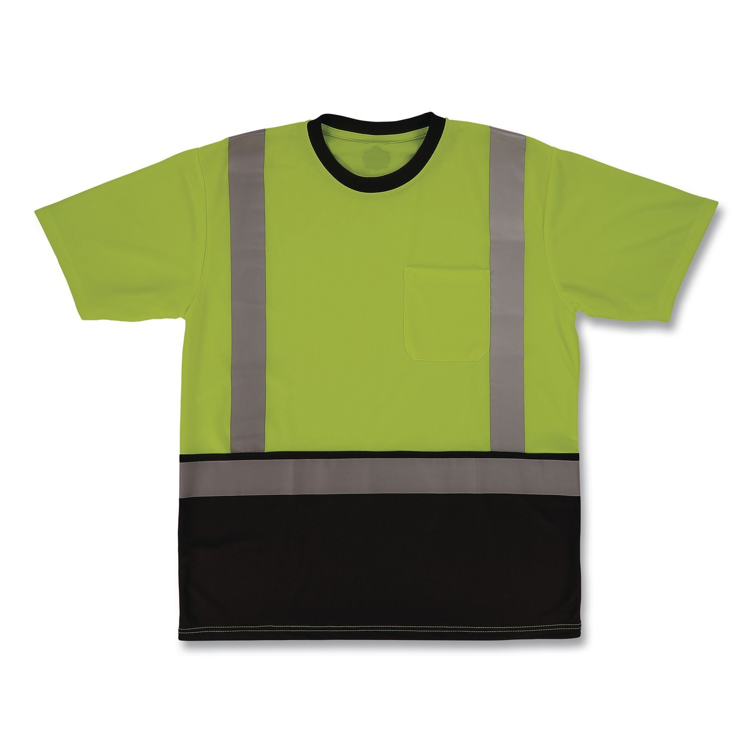 GloWear 8286BK Class 2 Essential Hi-Vis T-Shirt with Black Bottom, Large, Lime