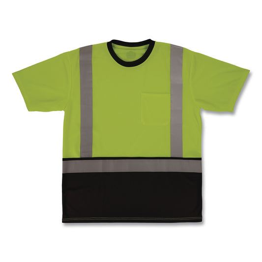 GloWear 8286BK Class 2 Essential Hi-Vis T-Shirt with Black Bottom, Large, Lime