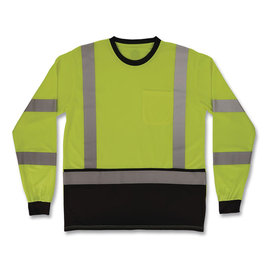 GloWear 8369BK Class 3 Essential Hi-Vis Long Sleeve T-Shirt with Black Bottom, 3X-Large, Lime