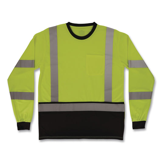 GloWear 8369BK Class 3 Essential Hi-Vis Long Sleeve T-Shirt with Black Bottom, 4X-Large, Lime
