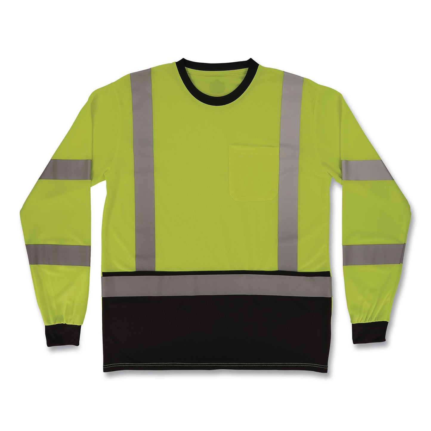 GloWear 8369BK Class 3 Essential Hi-Vis Long Sleeve T-Shirt with Black Bottom, 5X-Large, Lime