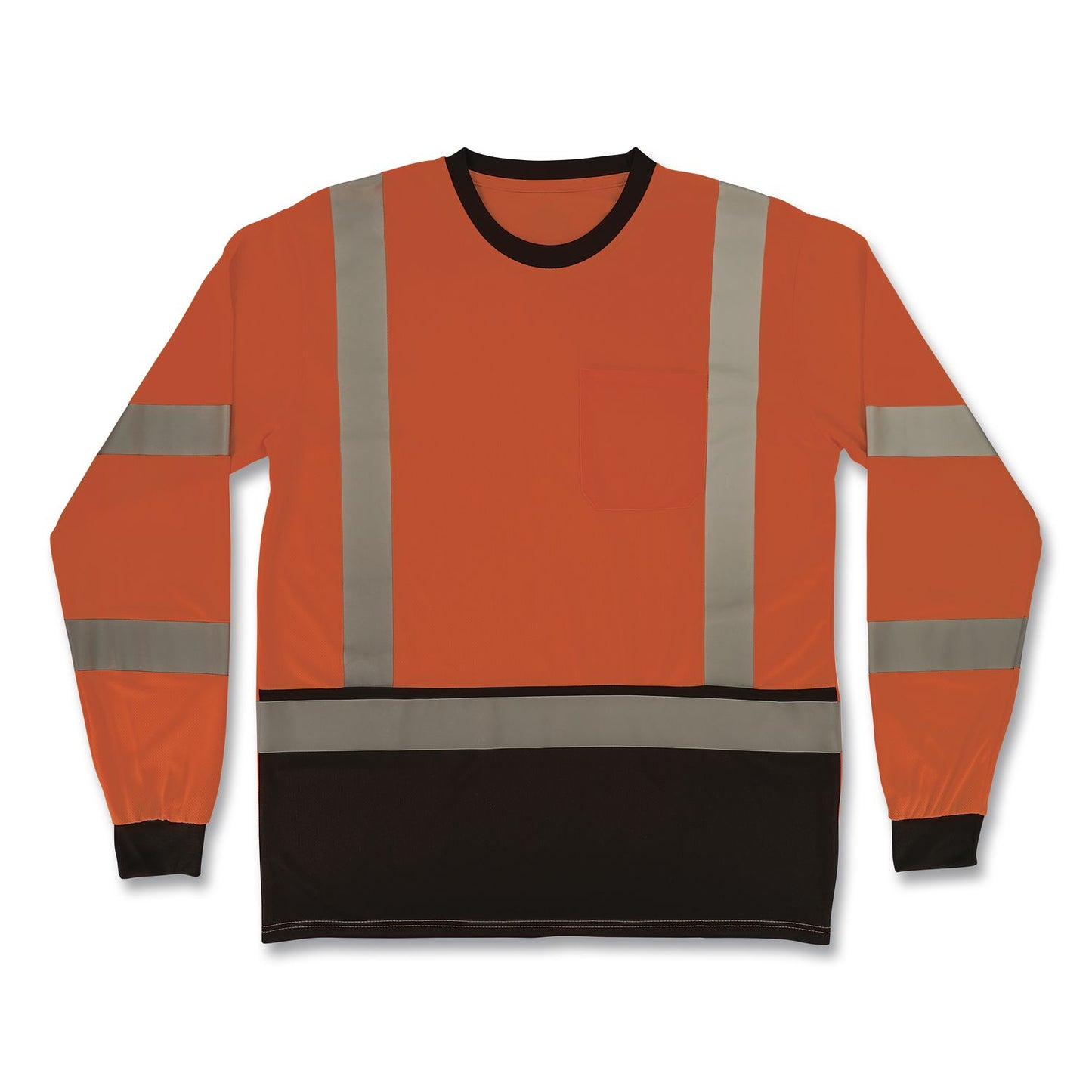 GloWear 8369BK Class 3 Essential Hi-Vis Long Sleeve T-Shirt with Black Bottom, Medium, Orange