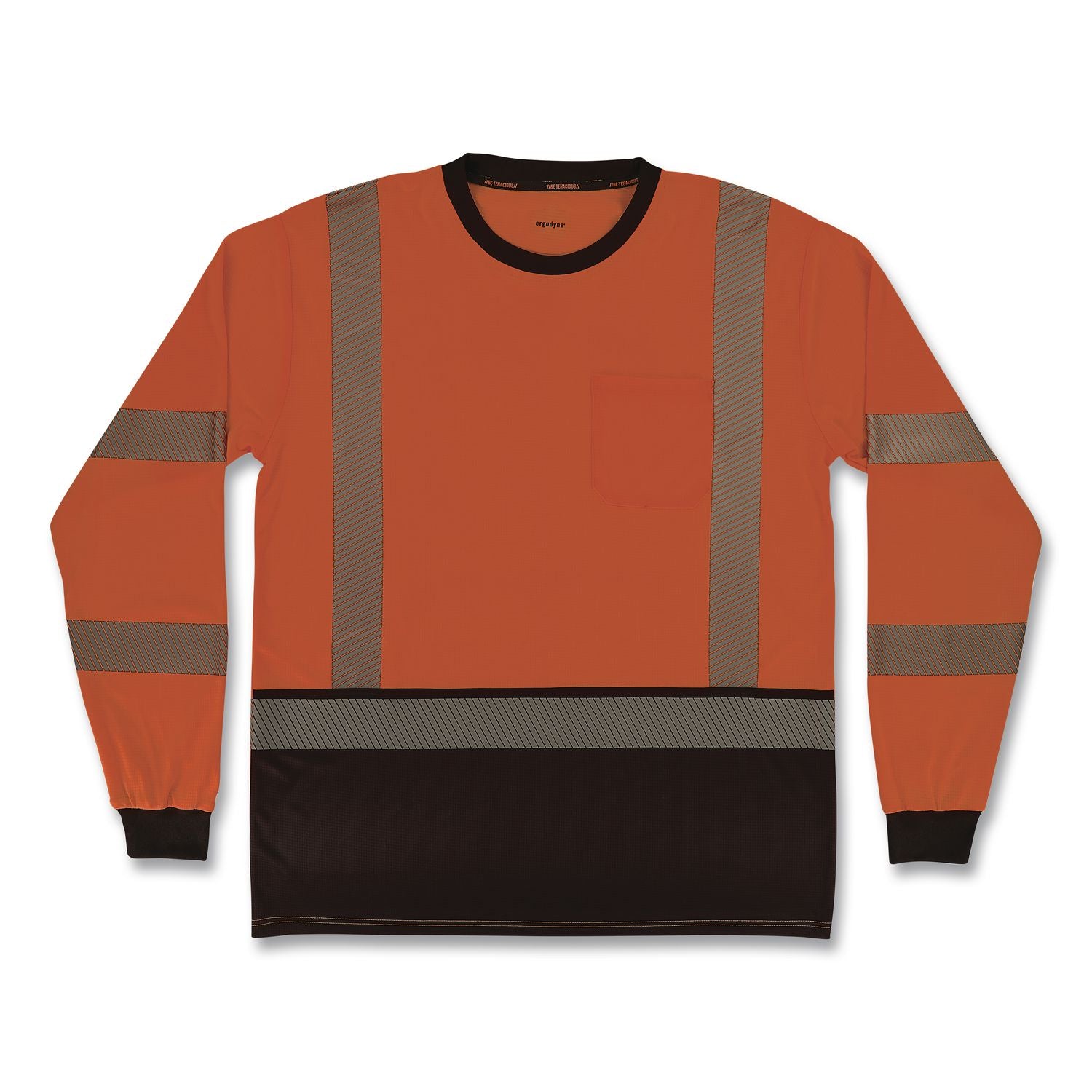 GloWear 8371BK Class 3 Performance Hi-Vis Long Sleeve T-Shirt with Black Bottom, 5X-Large, Orange
