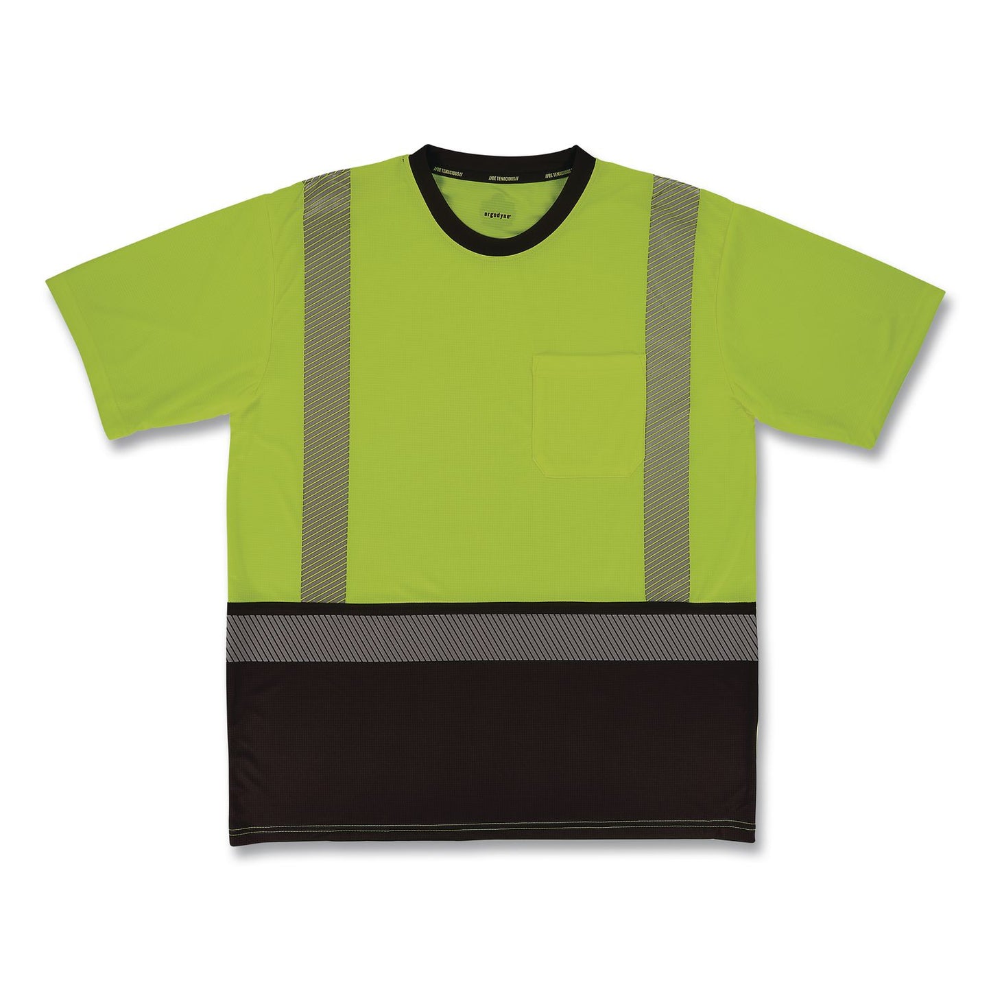 GloWear 8294BK Class 2 Performance Hi-Vis T-Shirt with Black Bottom, Large, Lime