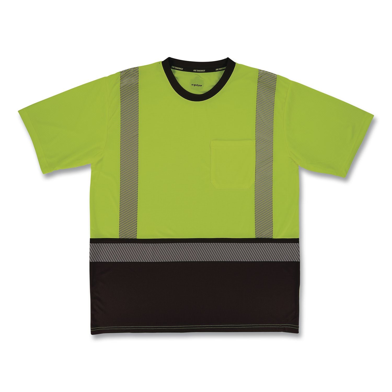 GloWear 8294BK Class 2 Performance Hi-Vis T-Shirt with Black Bottom, Large, Lime