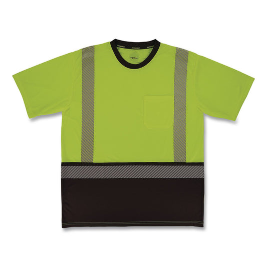 GloWear 8294BK Class 2 Performance Hi-Vis T-Shirt with Black Bottom, 5X-Large, Lime
