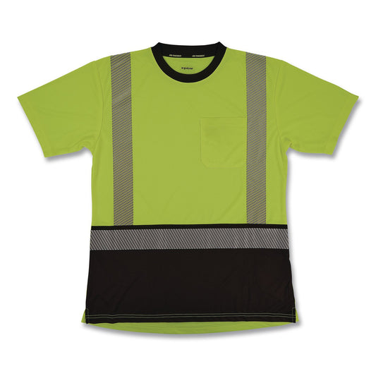 GloWear 8276BK Class 2 Women's Performance Hi-Vis T-Shirt with Black Bottom, Small, Lime