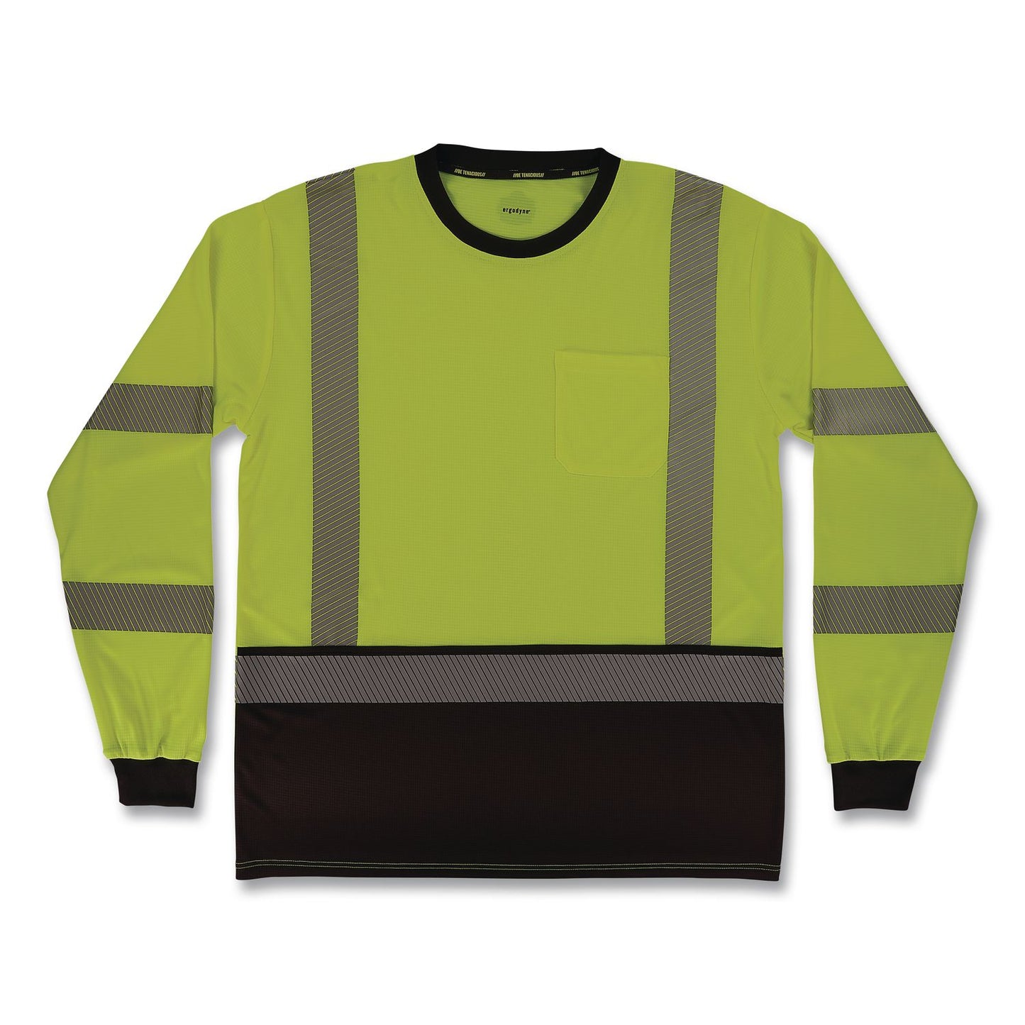 GloWear 8371BK Class 3 Performance Hi-Vis Long Sleeve T-Shirt with Black Bottom, 4X-Large, Lime