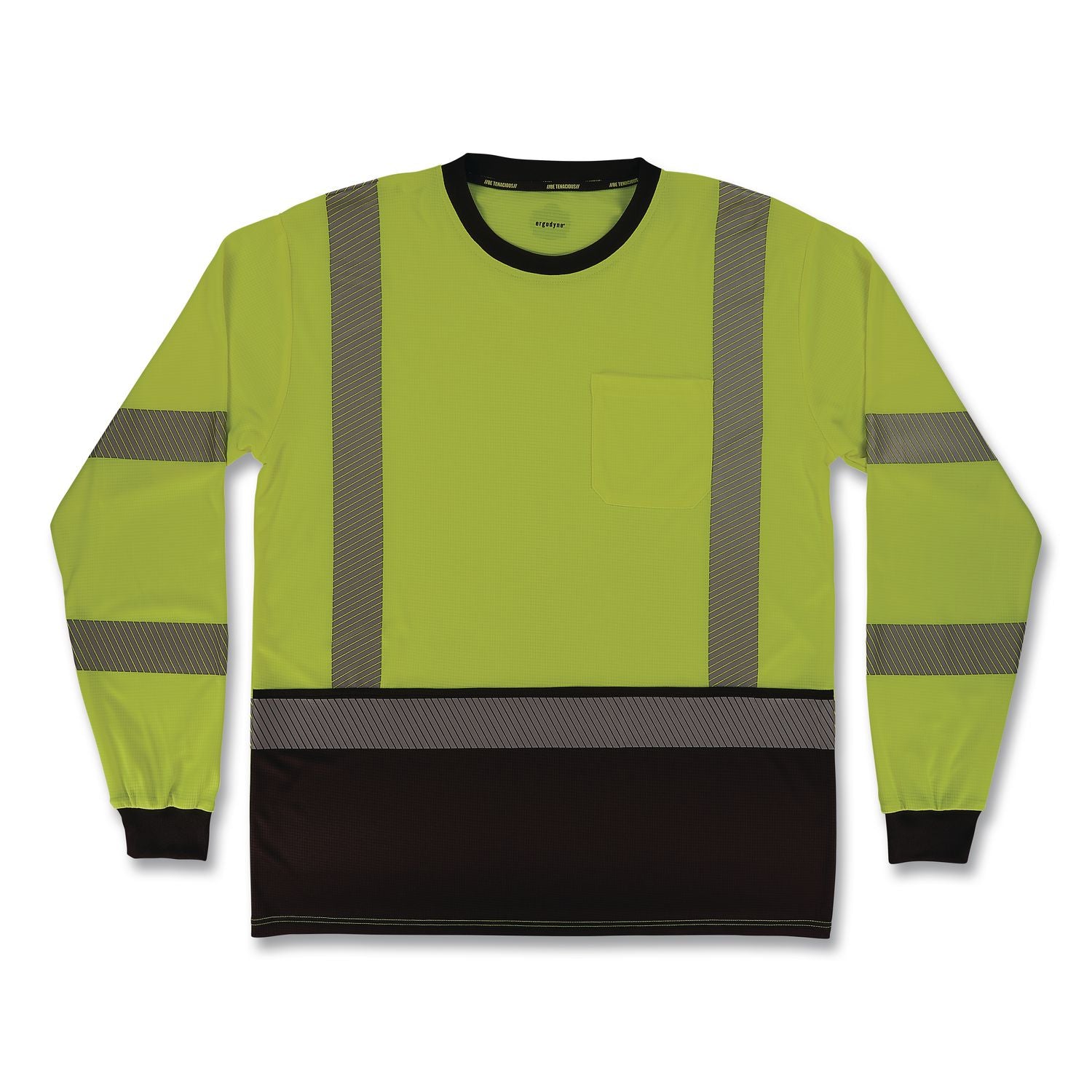 GloWear 8371BK Class 3 Performance Hi-Vis Long Sleeve T-Shirt with Black Bottom, 4X-Large, Lime