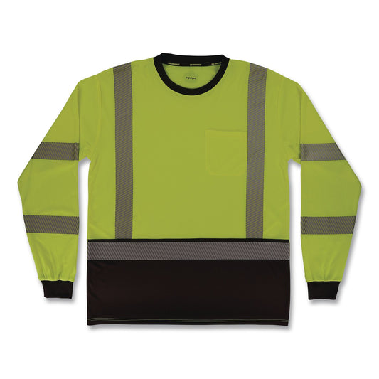 GloWear 8371BK Class 3 Performance Hi-Vis Long Sleeve T-Shirt with Black Bottom, 4X-Large, Lime