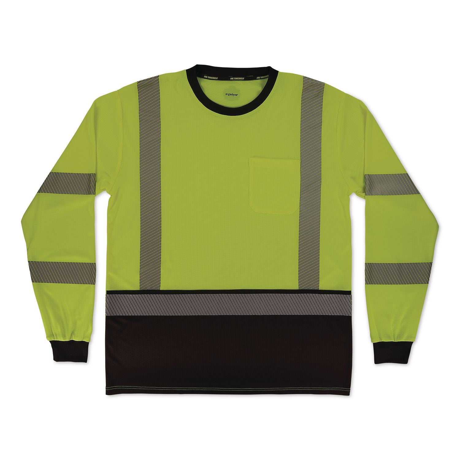 GloWear 8371BK Class 3 Performance Hi-Vis Long Sleeve T-Shirt with Black Bottom, 5X-Large, Lime