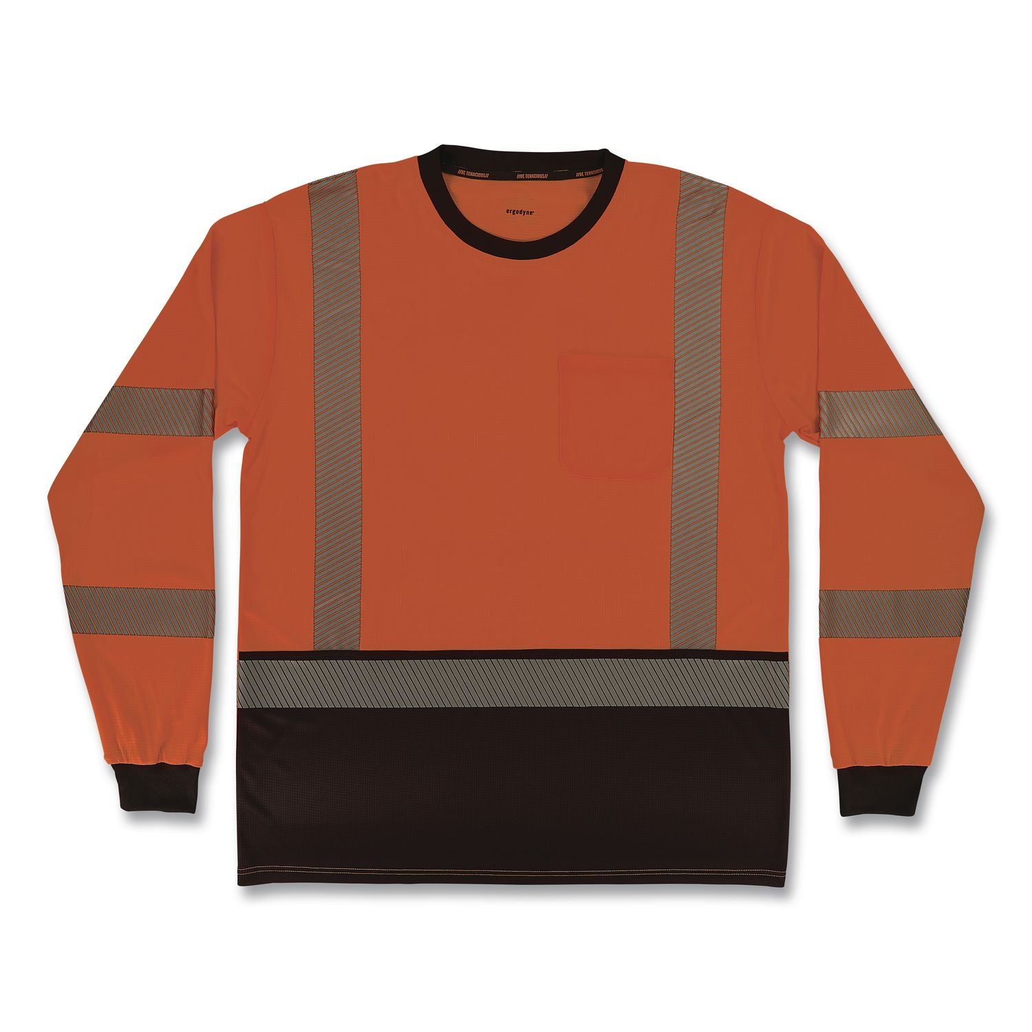 GloWear 8371BK Class 3 Performance Hi-Vis Long Sleeve T-Shirt with Black Bottom, Large, Orange