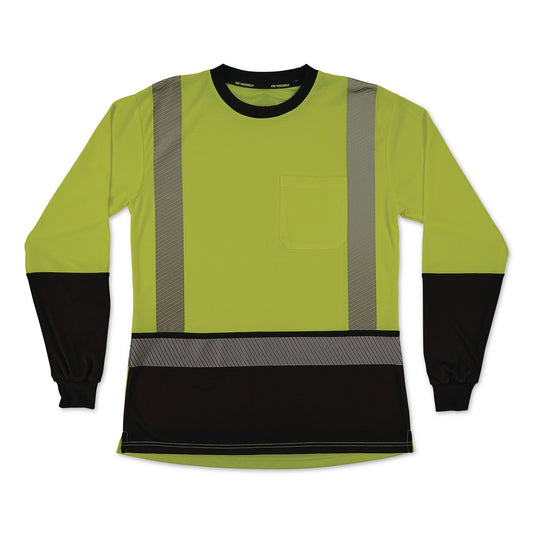 GloWear 8278BK Class 2 Women's Performance Hi-Vis Long Sleeve T-Shirt with Black Bottom, Small, Lime