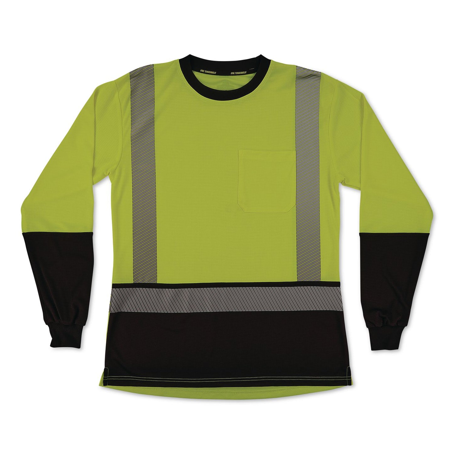 GloWear 8278BK Class 2 Women's Performance Hi-Vis Long Sleeve T-Shirt with Black Bottom, Medium, Lime