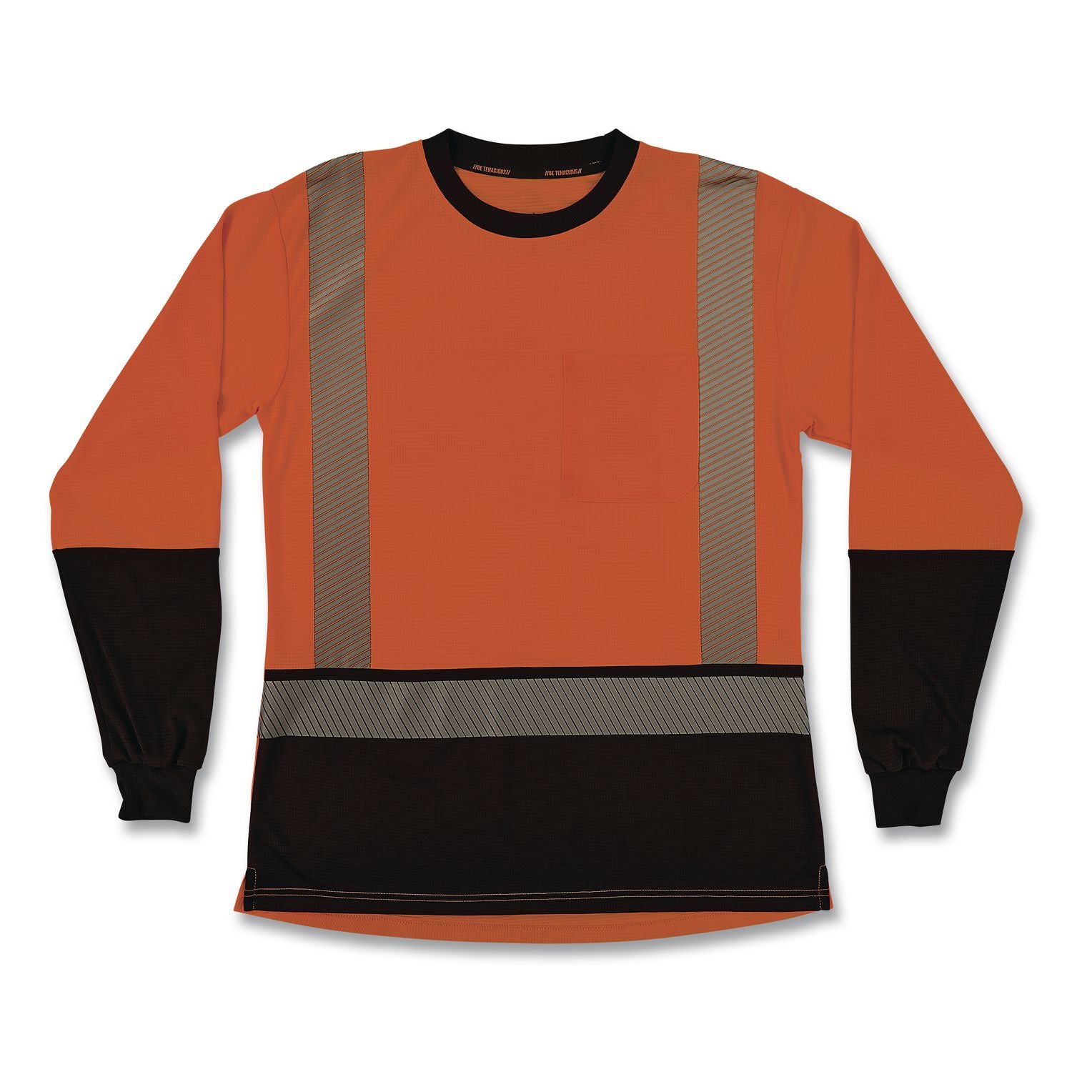 GloWear 8278BK Class 2 Women's Performance Hi-Vis Long Sleeve T-Shirt with Black Bottom, Large, Orange