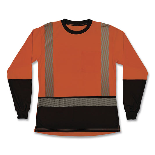 GloWear 8278BK Class 2 Women's Performance Hi-Vis Long Sleeve T-Shirt with Black Bottom, Large, Orange