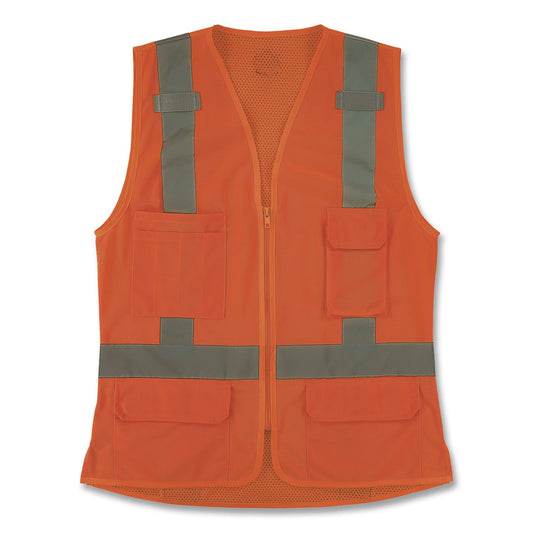 GloWear 8247ZW-S Class 2 Women's Hi-Vis Surveyor Vest with Zipper, Polyester, Medium, Orange