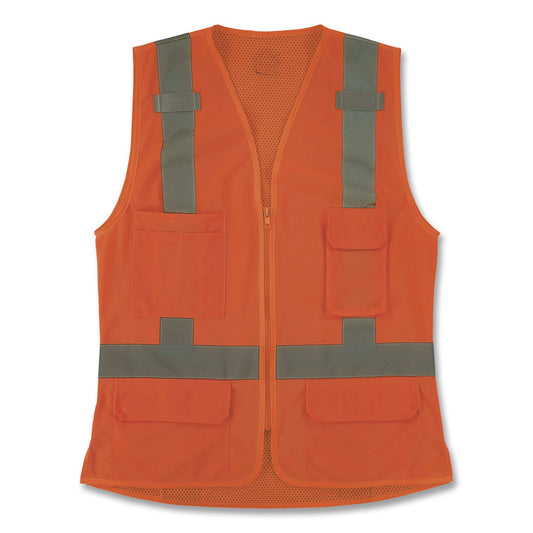 GloWear 8247ZW-S Class 2 Women's Hi-Vis Surveyor Vest with Zipper, Polyester, Large, Orange