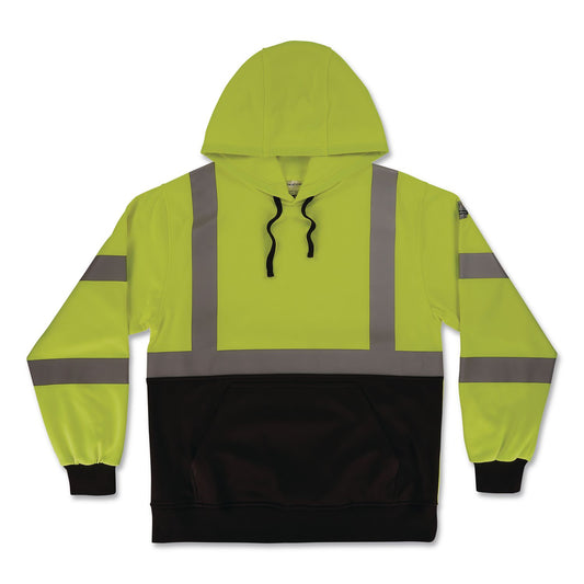 GloWear 8311BK Class 3 Essential Hi-Vis Hooded Sweatshirt with Black Bottom, 5X-Large, Lime