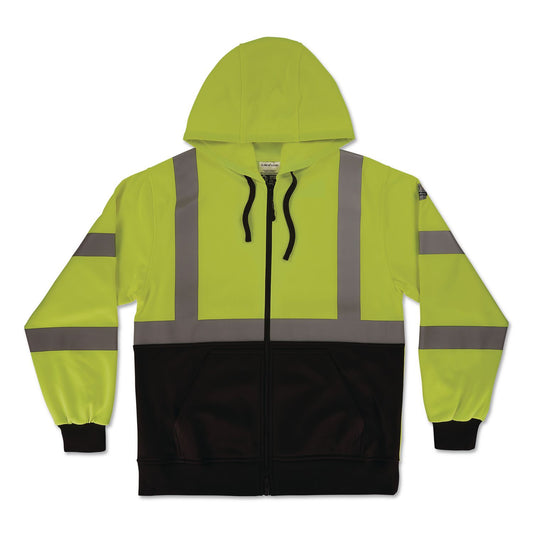 GloWear 8312BK Class 3 Essential Hi-Vis Hooded Zip-Up Sweatshirt with Black Bottom, 5X-Large, Lime