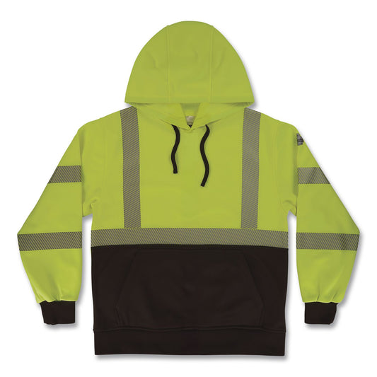 GloWear 8317BK Class 3 Performance Hi-Vis Hooded Sweatshirt with Black Bottom, Medium, Lime