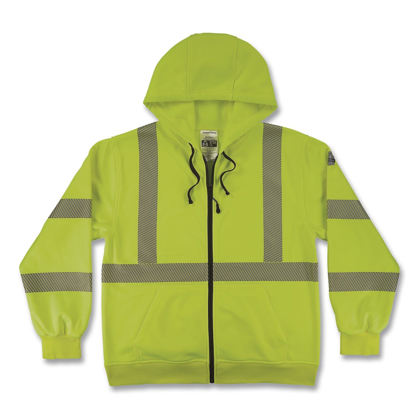 GloWear 8305W Class 3 Women's Performance Hi-Vis Hooded Zip-Up Sweatshirt, Large, Lime