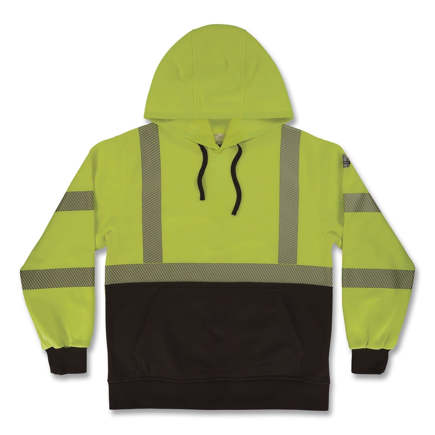 GloWear 8317BK Class 3 Performance Hi-Vis Hooded Sweatshirt with Black Bottom, X-Large, Lime