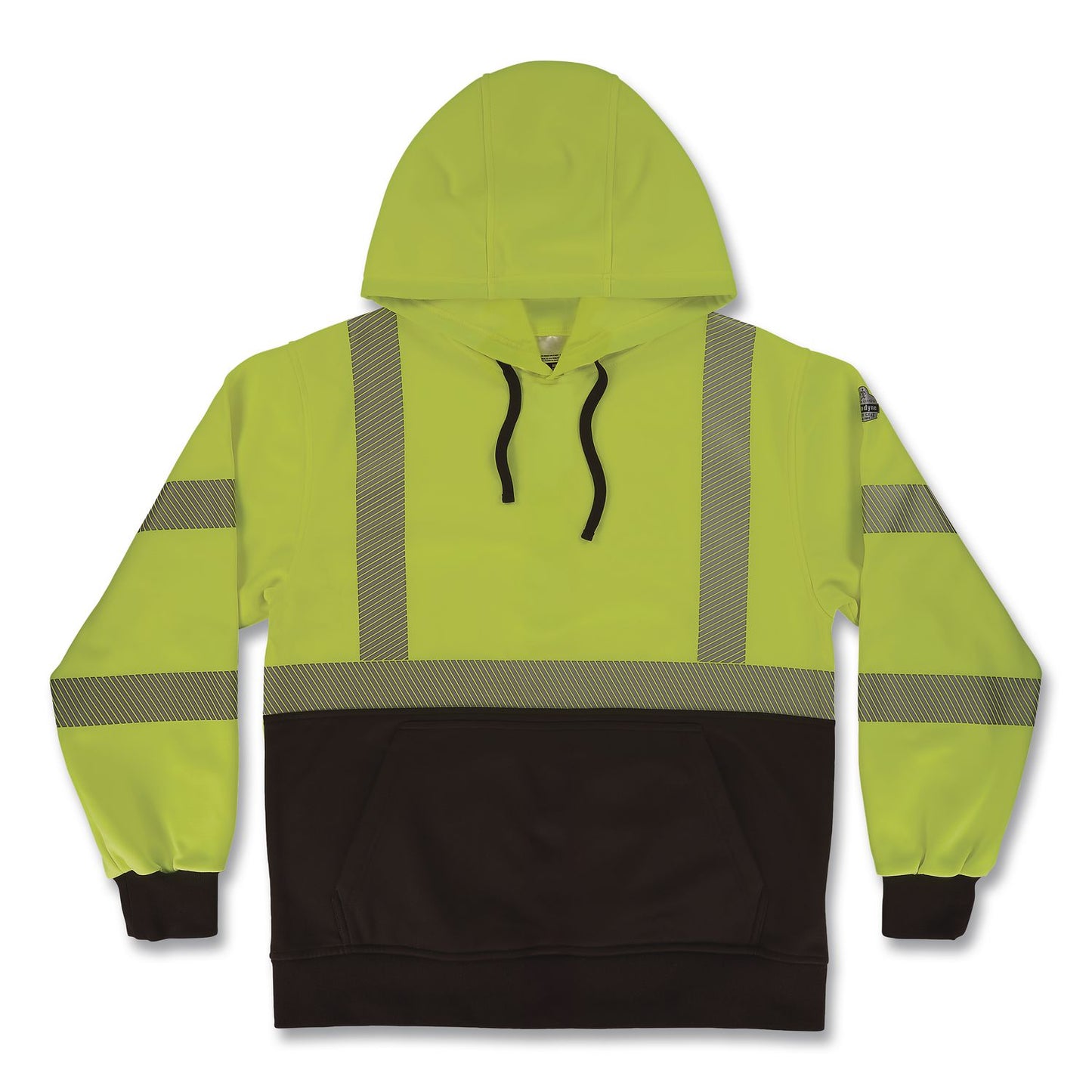 GloWear 8317BK Class 3 Performance Hi-Vis Hooded Sweatshirt with Black Bottom, 3X-Large, Lime