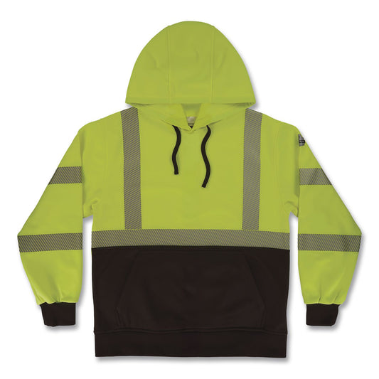 GloWear 8317BK Class 3 Performance Hi-Vis Hooded Sweatshirt with Black Bottom, 3X-Large, Lime