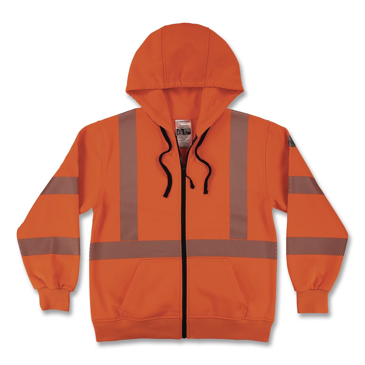 GloWear 8305W Class 3 Women's Performance Hi-Vis Hooded Zip-Up Sweatshirt, Medium, Orange