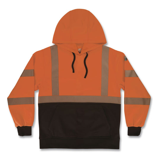 GloWear 8317BK Class 3 Performance Hi-Vis Hooded Sweatshirt with Black Bottom, Medium, Orange