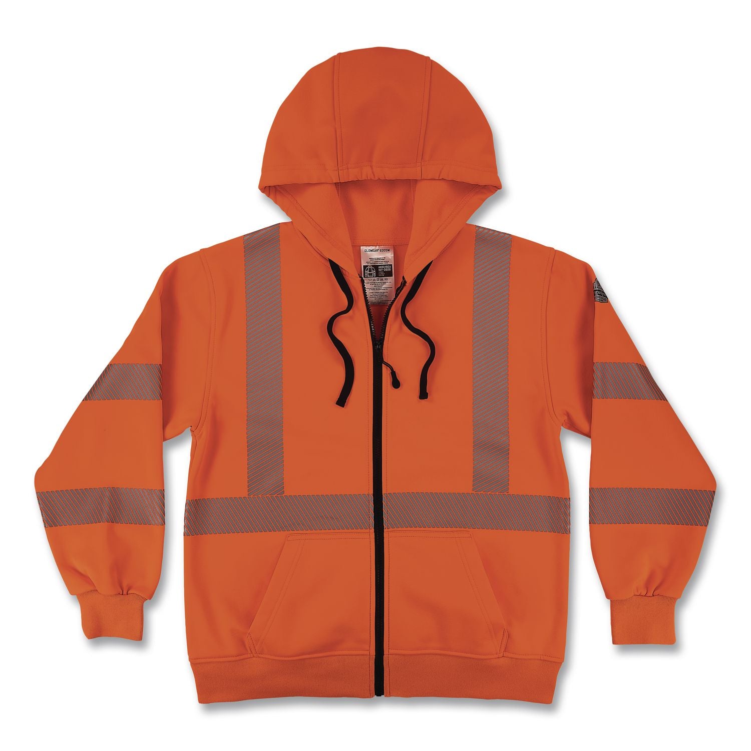 GloWear 8305W Class 3 Women's Performance Hi-Vis Hooded Zip-Up Sweatshirt, X-Large, Orange