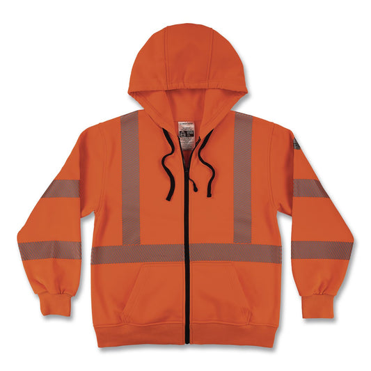 GloWear 8305W Class 3 Women's Performance Hi-Vis Hooded Zip-Up Sweatshirt, X-Large, Orange