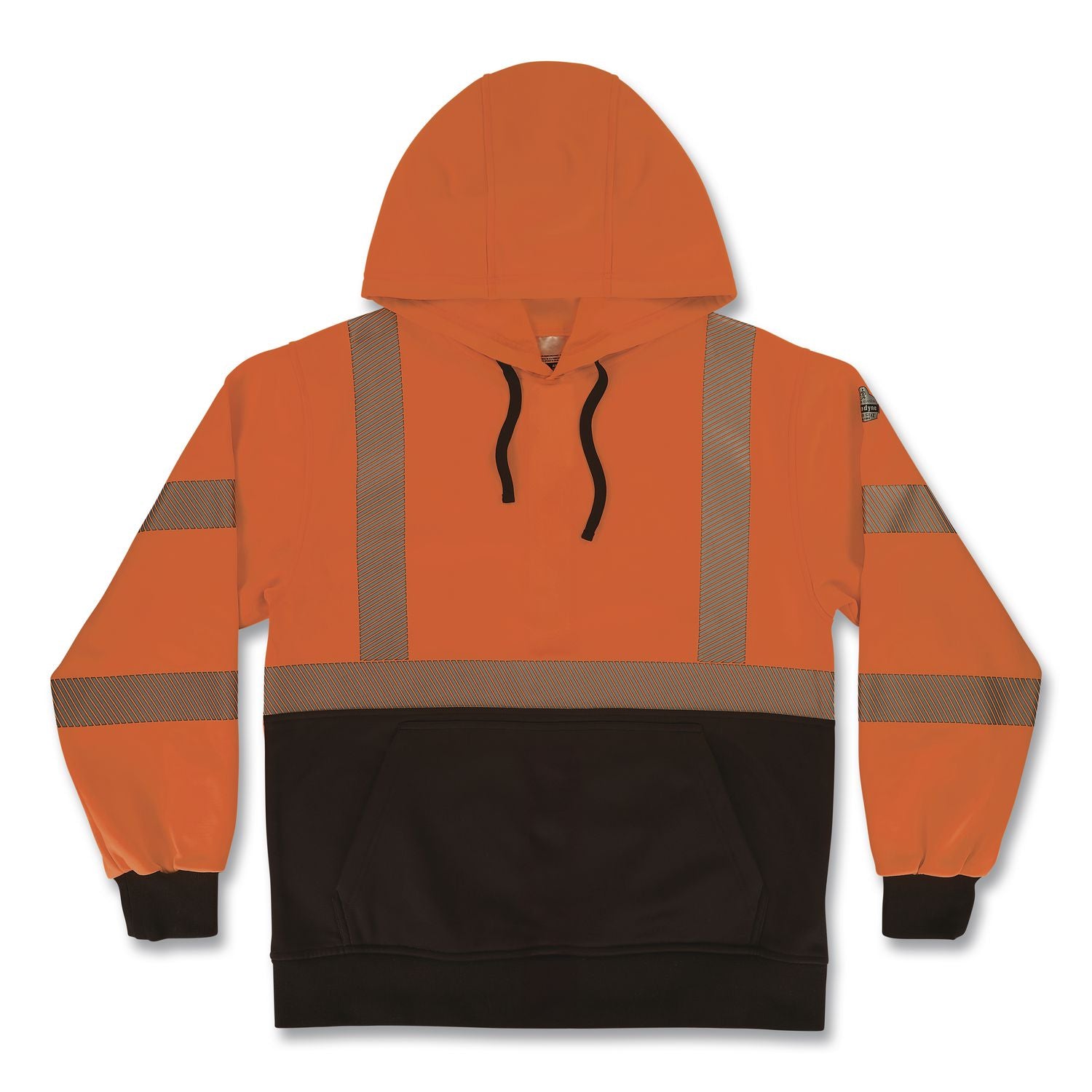 GloWear 8317BK Class 3 Performance Hi-Vis Hooded Sweatshirt with Black Bottom, Large, Orange