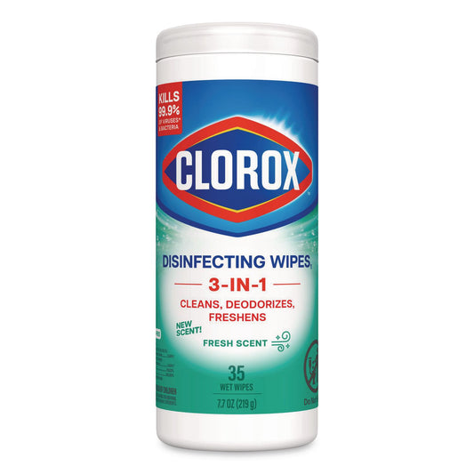 Disinfecting Wipes, Bleach Free Cleaning Wipes, 1-Ply, 7 x 8, Fresh Scent, White, 35/Canister