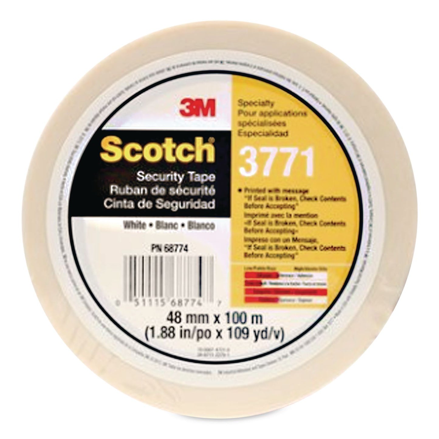 PRINTED MESSAGE BOX SEALING TAPE, 3" CORE, 1.88" X 109 YDS, RED/WHITE