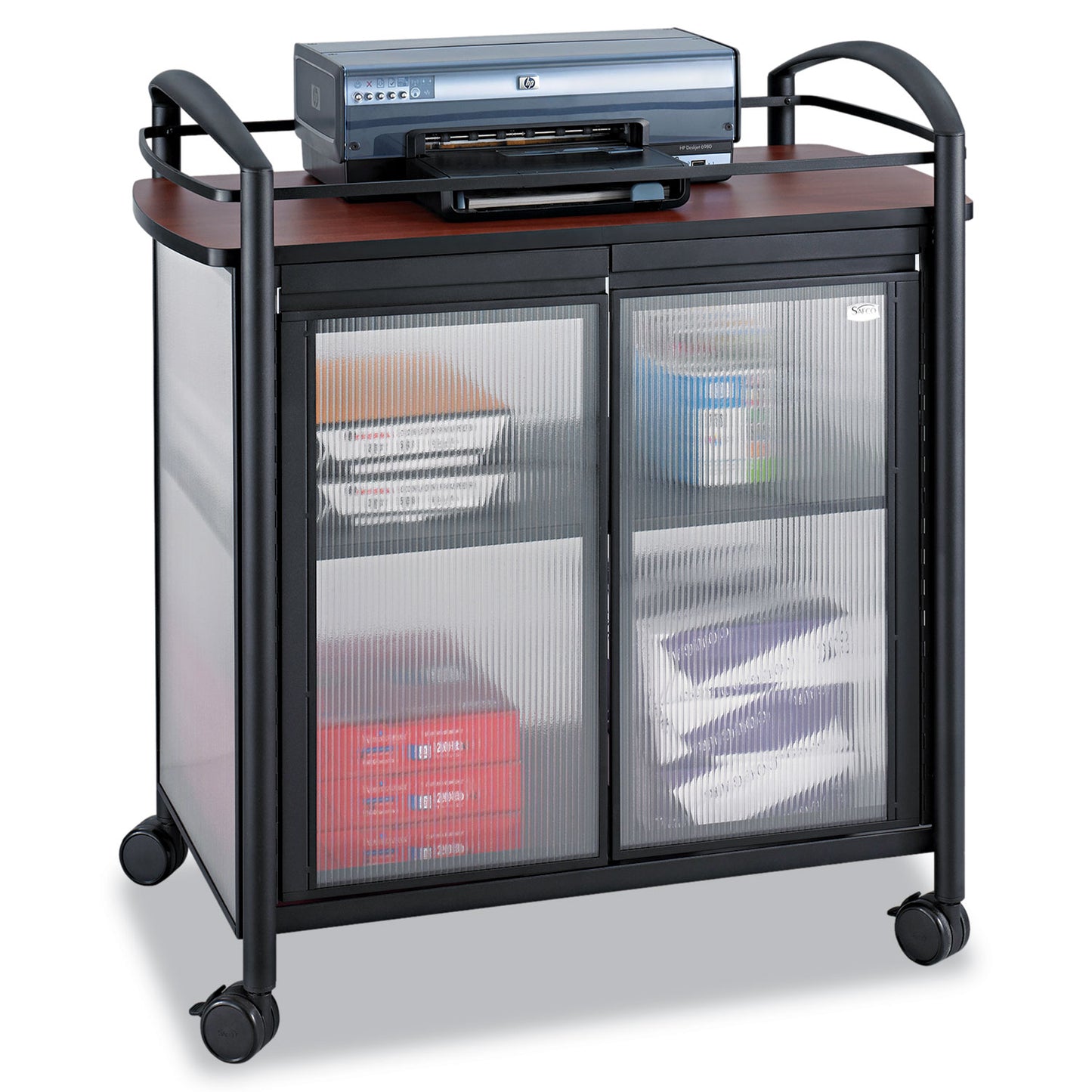 Impromptu Refreshment Cart/Machine Stand, Engineered Wood, 3 Shelf, 34 x 21.25 x 36.5, Cherry/Black