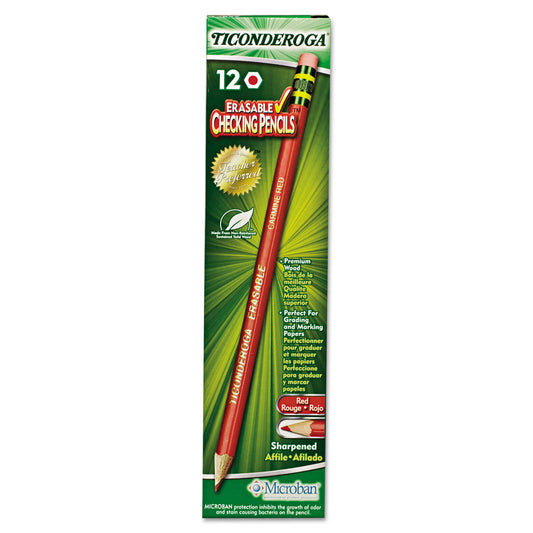 Erasable Colored Pencils, 2.6 mm, 2B, Carmine Red Lead, Carmine Red Barrel, 12/Pack