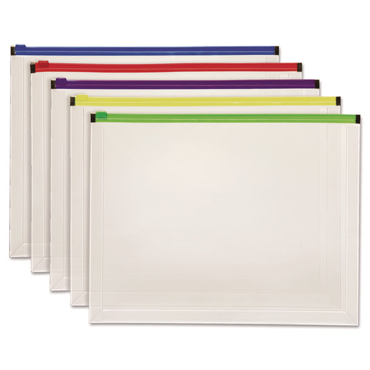 Poly Zip Envelope, Zipper Closure, 10 x 13, Assorted Colors, 5/Pack