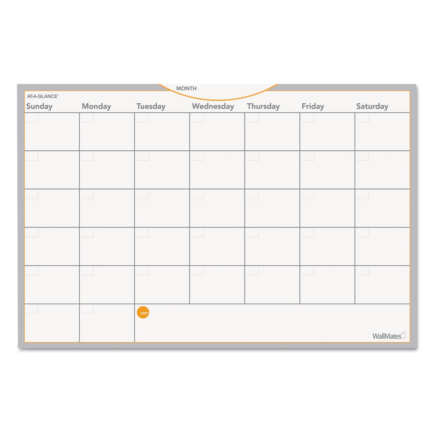 Wallmates Self-Adhesive Dry Erase Monthly Planning Surfaces, 18 X 12, White/gray/orange Sheets, Undated