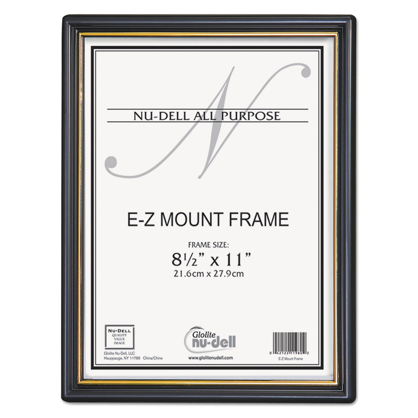 Ez Mount Document Frame With Trim Accent And Plastic Face, Plastic, 8.5 X 11 Insert, Black/gold