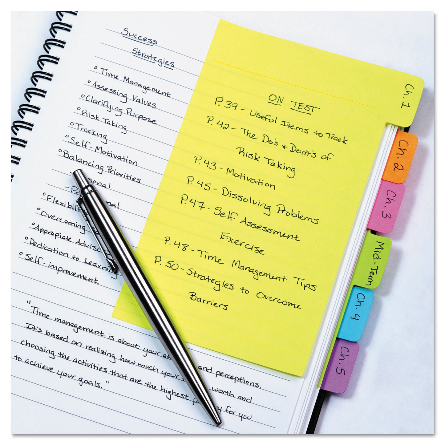 Index Sticky Notes, 6-Tab Set, Note Ruled, 4" x 6", Assorted Colors, 60 Sheets/Set