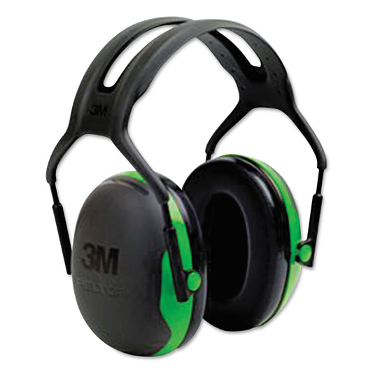 PELTOR X1A Over the Head Earmuffs, Dielectric, 22 dB NRR, Black/Green