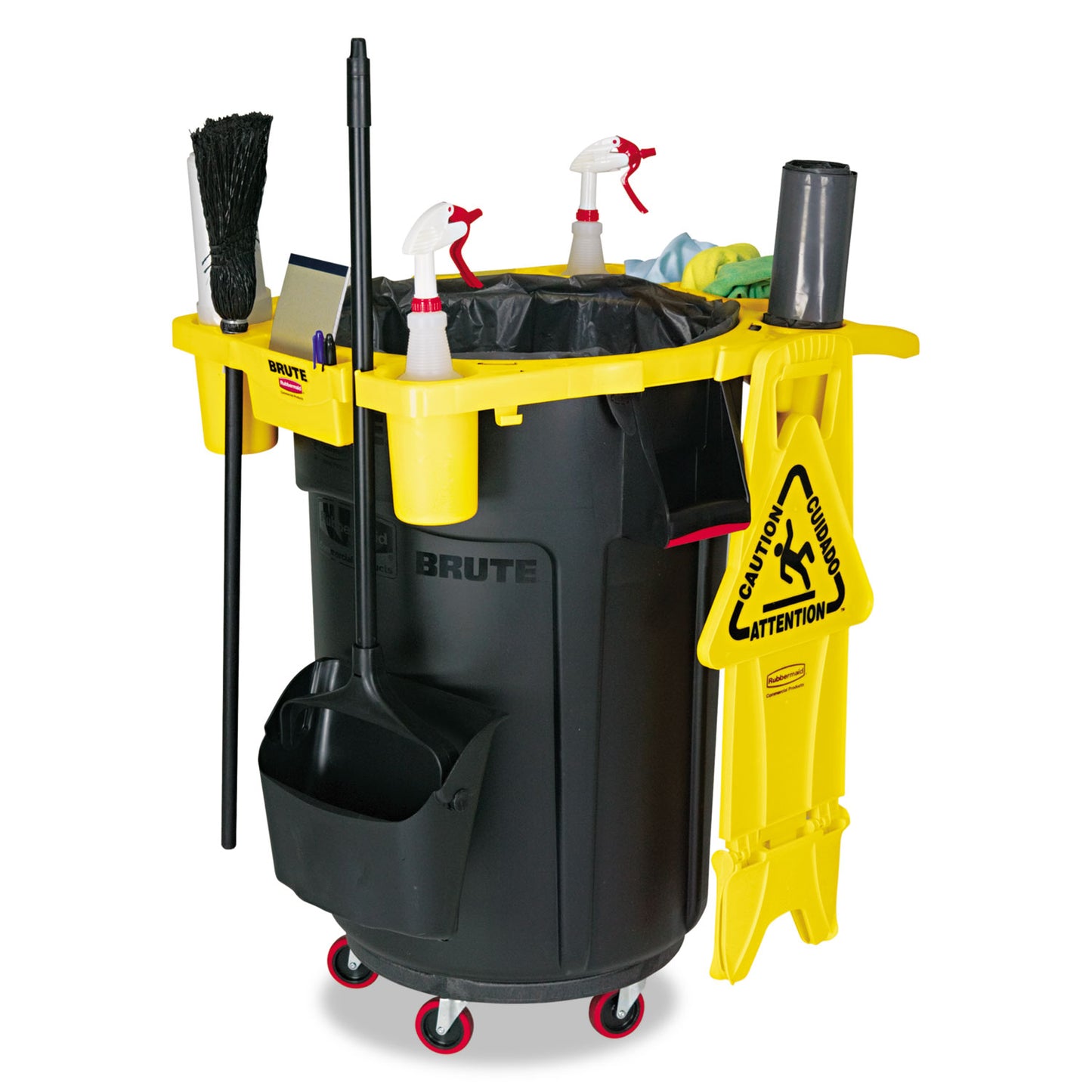 BRUTE Standard Brute Rim Caddy, Four Compartments, Fits 32.5" Diameter Cans, 26.5 x 6.75, Yellow