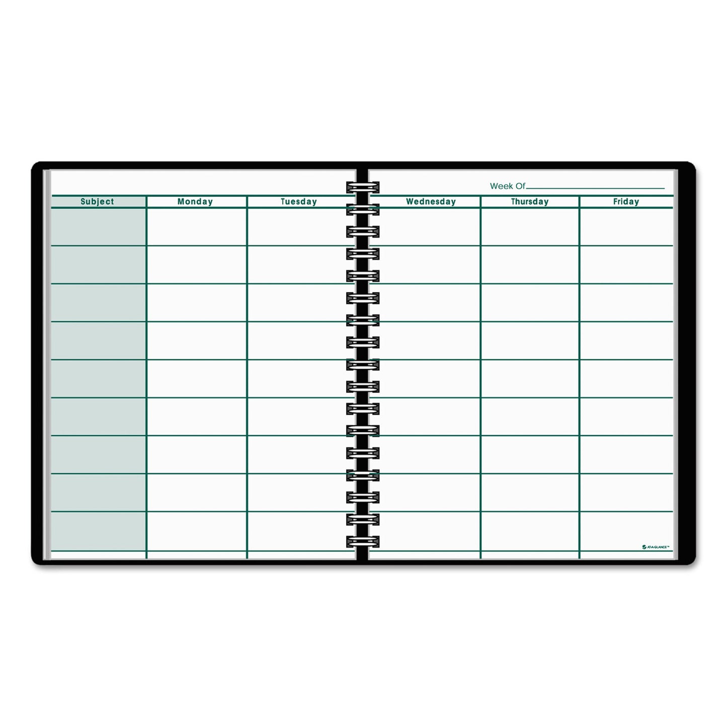 Undated Teacher's Planner, Weekly, 9 Classes, Black Cover, 10.88 x 8.25 Sheets, 12-Month (July to June)