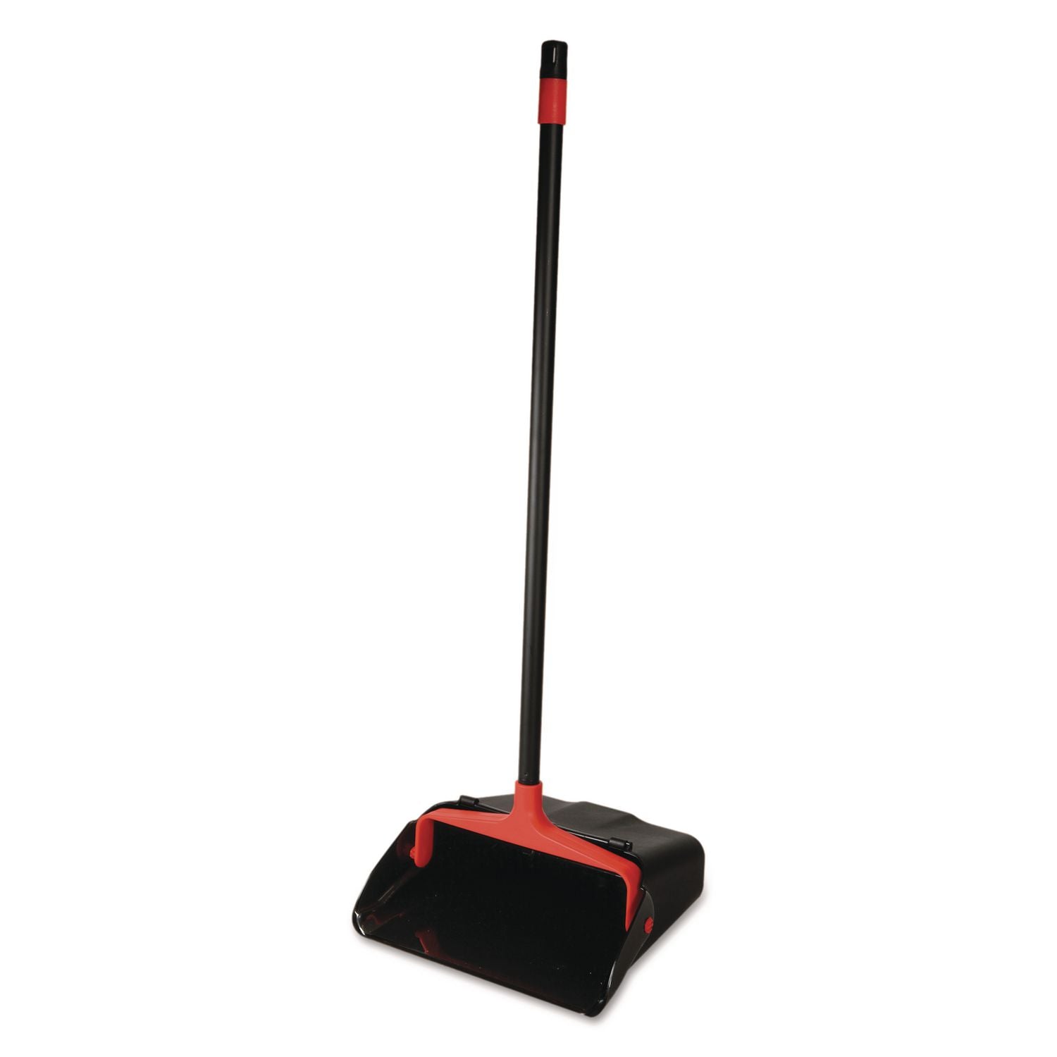 MaxiPlus Lobby Dustpan, 13.5 x 36, 33" Handle, Plastic, Black/Red